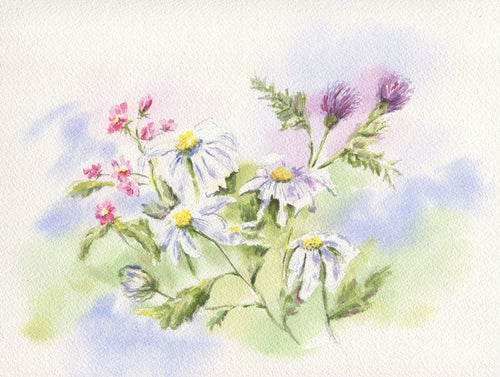 Summer Blooms: floral watercolor painting summer flowers home decor wall decor gift idea birthday gift settlement gift watercolor flowers - Leigh Barry Watercolors