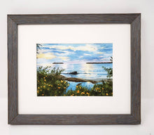 Load image into Gallery viewer, Summer Sunset painting watercolor lake sunset print framed Michigan landscape painting print Leigh Barry Watercolors sunset print framed - Leigh Barry Watercolors
