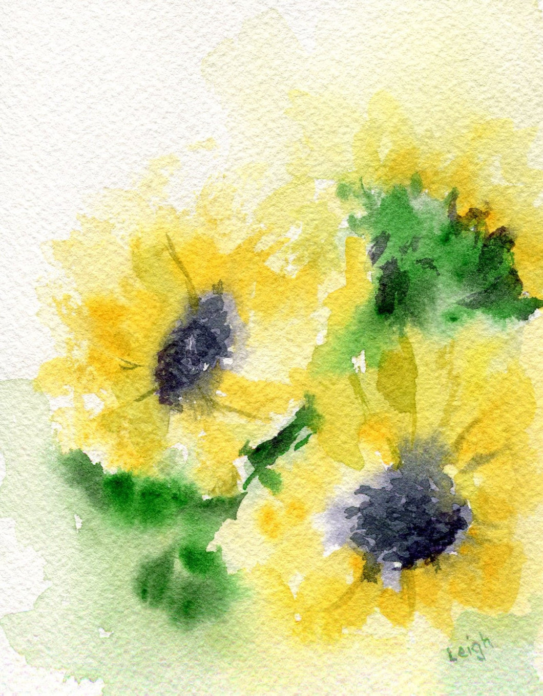 Sunflowers: watercolor floral painting watercolor sunflowers sunflower painting floral painting home decor wall decor yellow green - Leigh Barry Watercolors