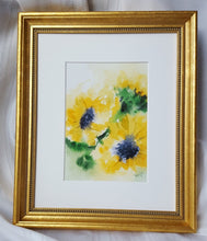 Load image into Gallery viewer, Sunflowers: watercolor floral painting watercolor sunflowers sunflower painting floral painting home decor wall decor yellow green - Leigh Barry Watercolors
