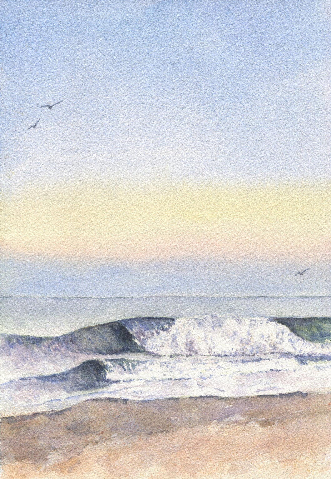 Low Tide: ocean print beach art watercolor seascape watercolor ocean framed beach print wave painting wave print sunset beach original art - Leigh Barry Watercolors