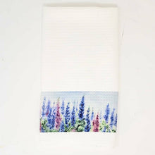 Load image into Gallery viewer, Lupine tea towels, Maine tea towels, Lupine kitchen towels, lupine kitchen decor, Maine gift, lupine watercolor gift, Maine decor cottage - Leigh Barry Watercolors
