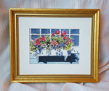 Load image into Gallery viewer, Window Box floral watercolor painting floral painting flower box painting framed wall art print home decor Leigh Barry colorful art print - Leigh Barry Watercolors
